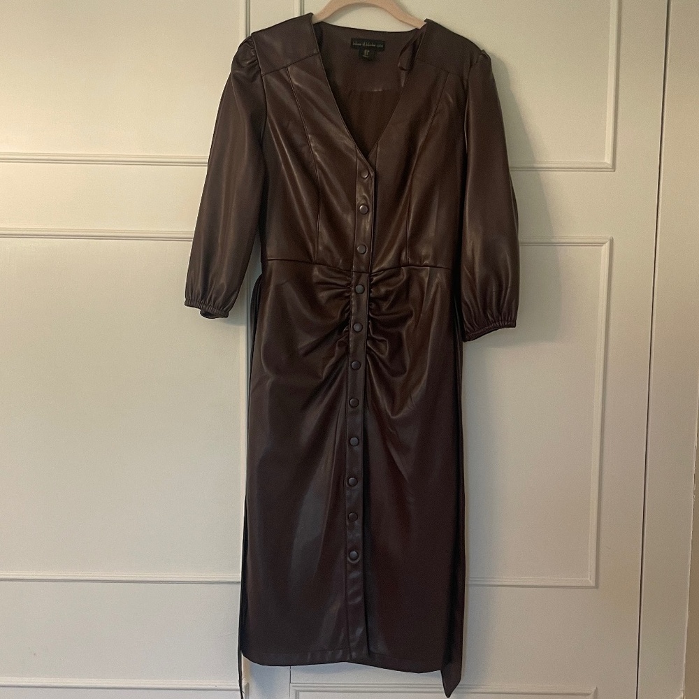 House of Harlow 1960 Brown Leather Midi Dress